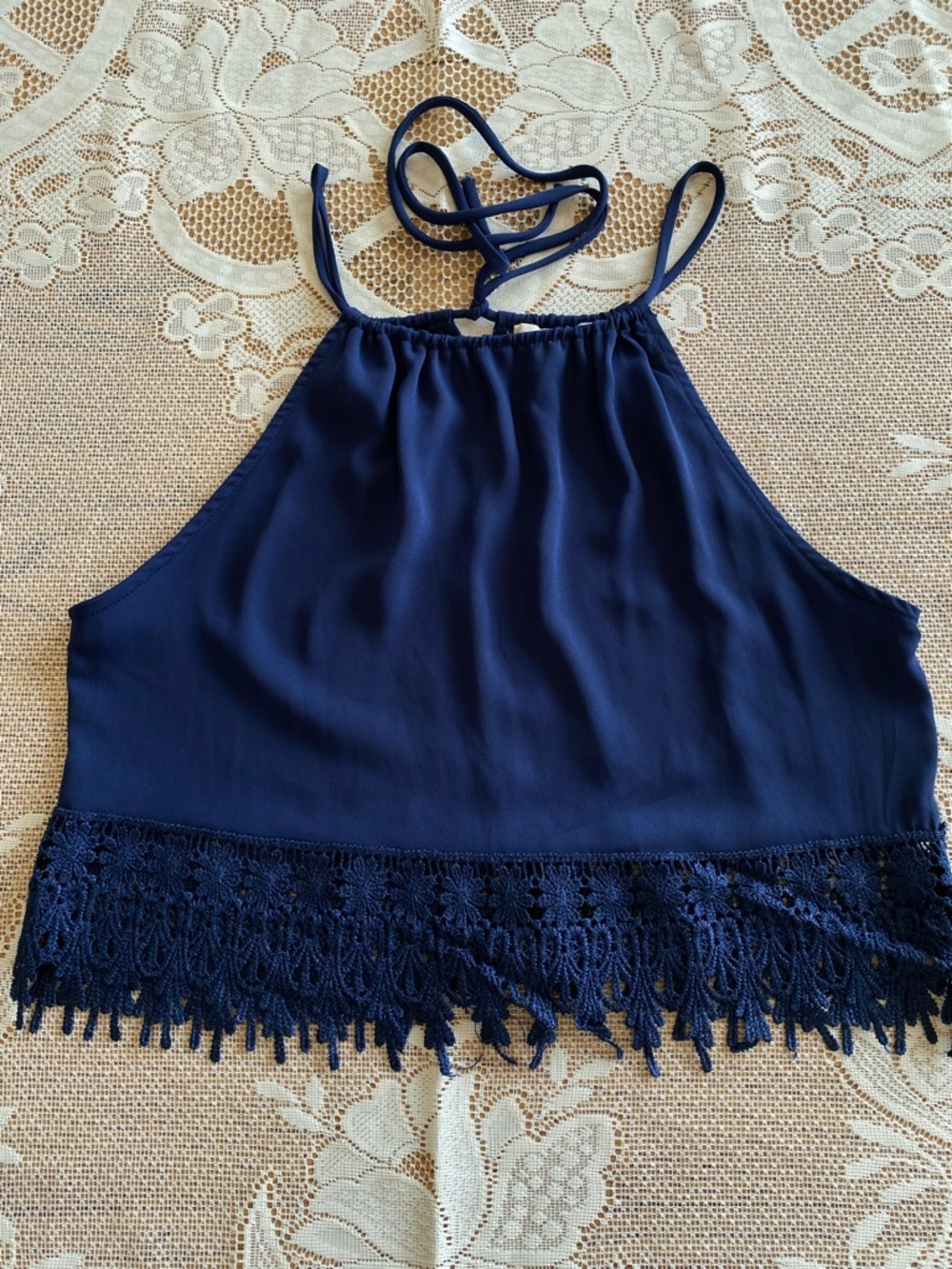 Staring at Stars Navy Crochet-Hem Halter Cami
